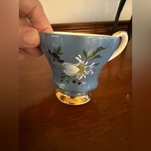 Royal Grafton Hand Painted Blue Floral Teacup with Gold Accents